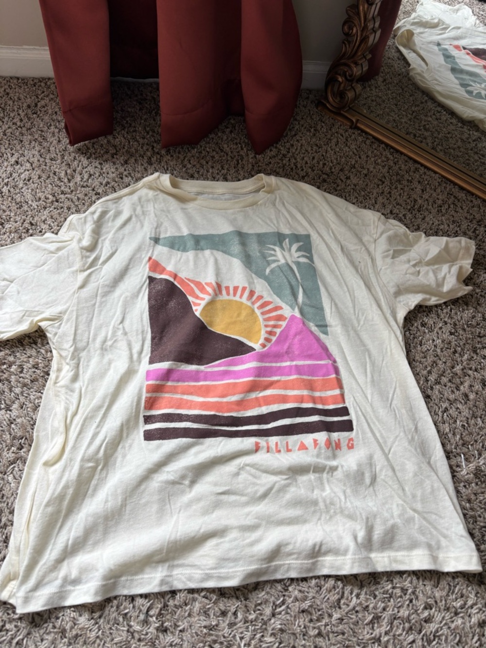 Billabong Cream Graphic Crewneck Tee with Subtle Print